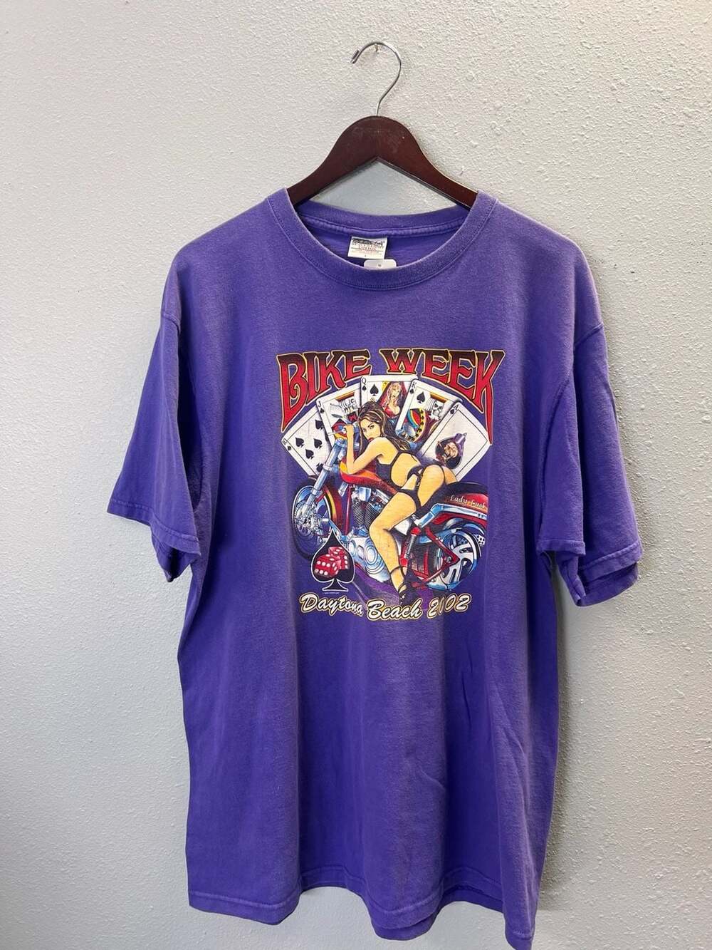 Vintage 2002 Daytona Bike Week T Shirt Large Pinup Eagle Purple 0471